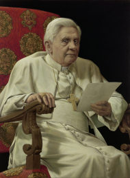 Ein würdiger, aber doch 
auch ein suchender Mensch:

Papst Benedikt XVI. auf dem Porträt von Michael Triegel aus dem Jahr 
2010. Foto: VG Bild-Kunst Bonn, 2010