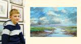 Wunderkind auf der Leinwand: Kieron Williamson und sein Aquarell 
"Sunrise at Morston". Foto: Picturecraft Gallery; Kieron 
Williamson