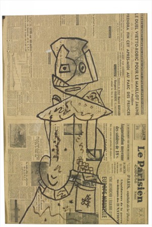 Artikelbild: Die Geister, die Gaston Chaissac rief, machten es sich auf alltäglichen 
Bildgründen bequem: "Ohne Titel", 1946, Tusche auf Zeitungspapier.  - Foto: VBK, Wien, 2011